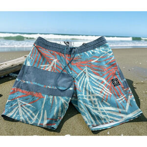 Volcom Slingers Boardshorts Mens Sz 31 Blue 8" Inseam Palms Beach Surf Shorts